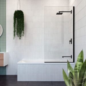 Fitzroy Pivot Panel Bath Shower Screen Black by Sink & Bathroom Shop